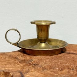 Vintage Solid Brass Finger Loop Chamberstick Candle Holder Accent Decor