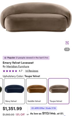 Emery Velvet Loveseat