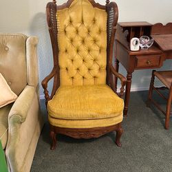 Gold Velvet Cane Wingback Throne Chair OBO