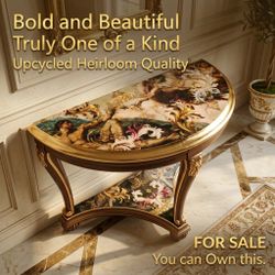Venetian Rococo Console Table, Hand-Painted Gold Leaf, Baroque Entryway Accent