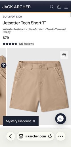 Jetsetter tech Sand Tan Shorts 34" Waist