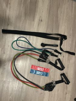 Fitness Bundle - Elastic bands, resistance bands, yoga mat strap, and air pump