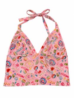 Pink Candy Print Halter Crop Top – Size M
