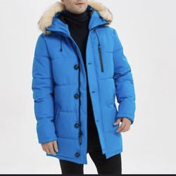 Puremsx Mens Hooded Down Alternative Quilted Parka with Vegan Fur Size XL Retails $216 