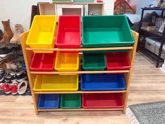 Multicolored toy bins