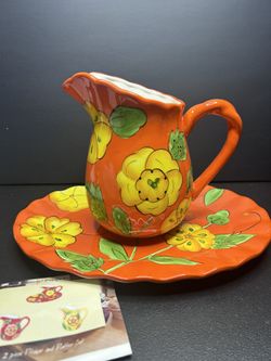 Temptations by tara Pitcher & Platter set -  Poppy Passion Orange - new 