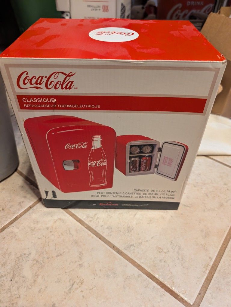 New In Box Mini Coca-Cola Fridge Holds 6 -12oz Cans