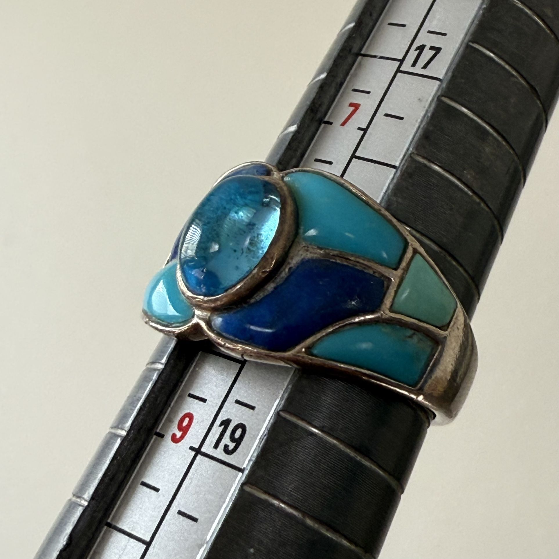 Vintage Jay King DTR Size 8 Sterling Turquoise & Lapis Ring