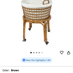Kouboo roller wicker laundry basket, handwoven wicker hamper with removable cotton line, stand and locking wheels