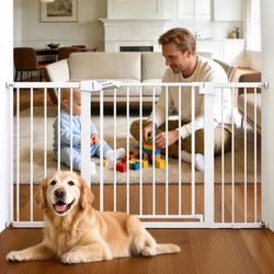 BABELIO 29-55 Inch Extra Wide Baby/Dog Gate, Metal Auto Close, Pressure Mounted Pet Door for Doorways, NO Need Tools and Drilling, with Wall Cups, Whi