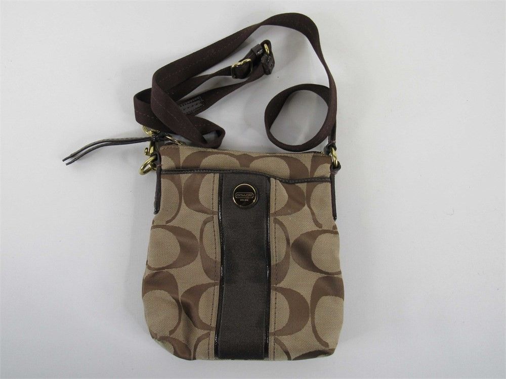Coach Crossbody Womens Small Brown Canvas Signature Swingpack Bag, Big C Brown