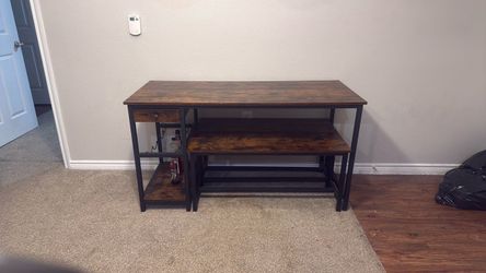 Industrial Rustic Dining Room table with Shelves and Drawers/OBO