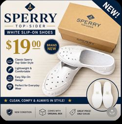 Title: Sperry Top-Sider White Slip-On Shoes – New – $19