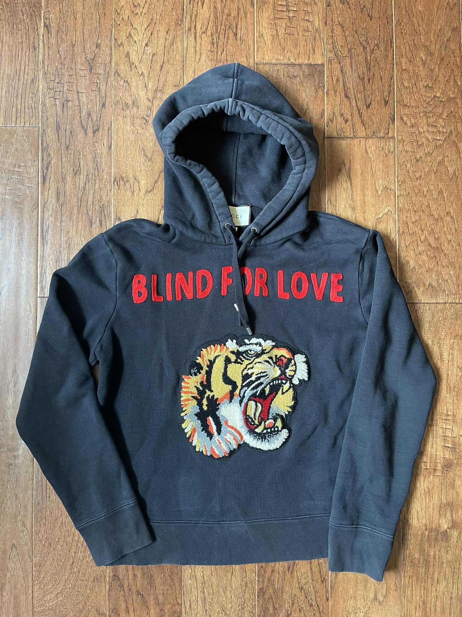Gucci Tiger Head Accent Blind For Love Hoodie Size Small