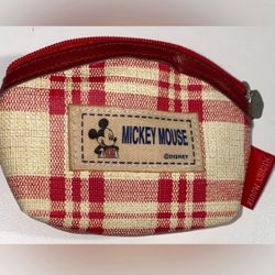 Disney Red and Cream Checkered Mickey Mouse Coin Pouch 4”x 3”  NWOT
