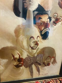 Vintage Robert Owns Signed   Clown Print 26 Inches Wide 39 Tall