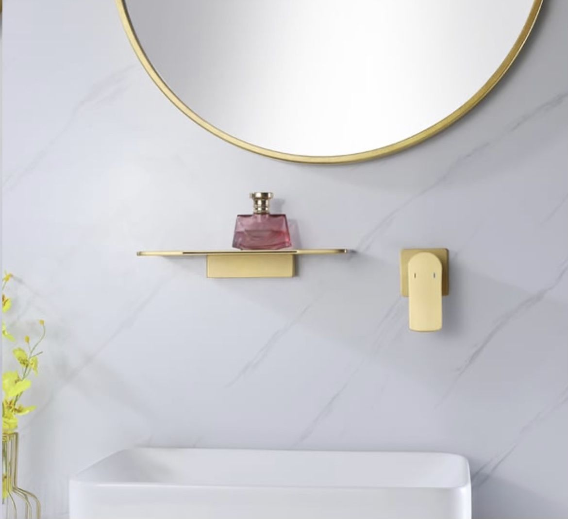 Waterfall Wall Mount Matte Black Single Handle Bathroom Sink Faucet Solid Brass B49G