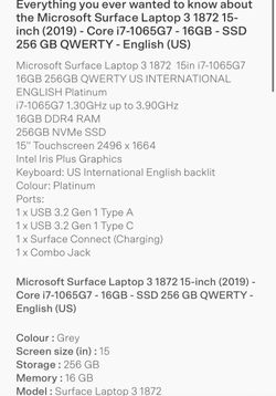 Surface Laptop 3 Core I7-1065G7 Ssd 256gb Ram 16gb Màn 13.5 Inch 2k Touch