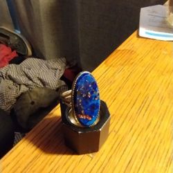 Sterling Silver Ring /W  Large Lapis Stone
