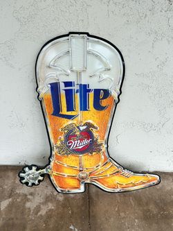 Miller Lite Cowboy Boot metal bar sign