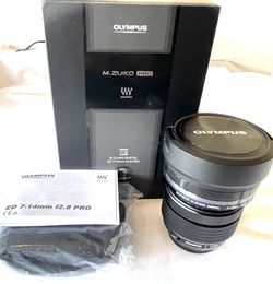 OLYMPUS M.ZUIKO DIGITAL ED. 7– 14mm F2.8 PRO WIDE ANGLE MFT LENS — $750.00