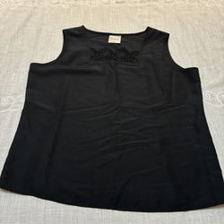 Bedford Fair Women’s Size Small Black Sleeveless Blouse Lace Trim