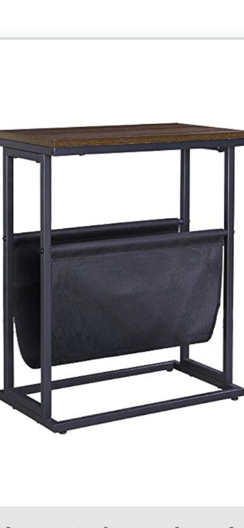 Retro Industrial End Table Espresso Color Wood Top, Magazine Rack And Matte Black Metal Base