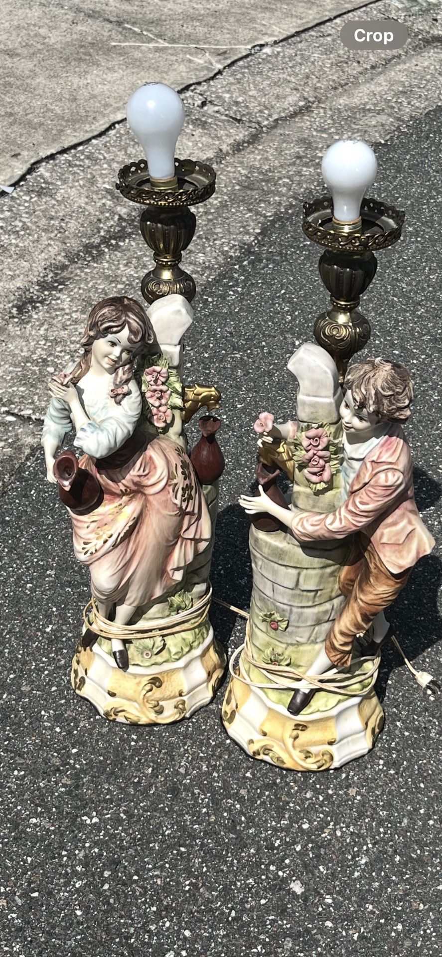 Very Large Pair Capodimonte vtg Boy Girl Figural Italian Prayer