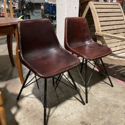 Vintage Burgundy, Leather Chairs With Black Metal Legs- $75 Ea.