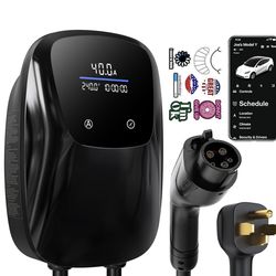 J1772 Electric Vehicle Charger: ETL Level 2 Certified 40 Amp 240 Volt DIY Stickers Home EVSE with Manual Adjustment Amps Schedule on Unit NEMA 14-50 2