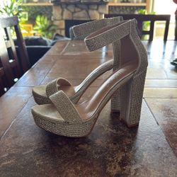 Silver Diamonds High Heels Size 8 Used
