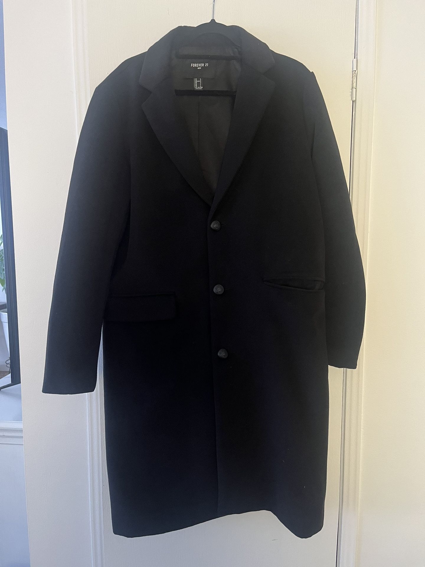 Forever 21 Black Trench Coat Size Large