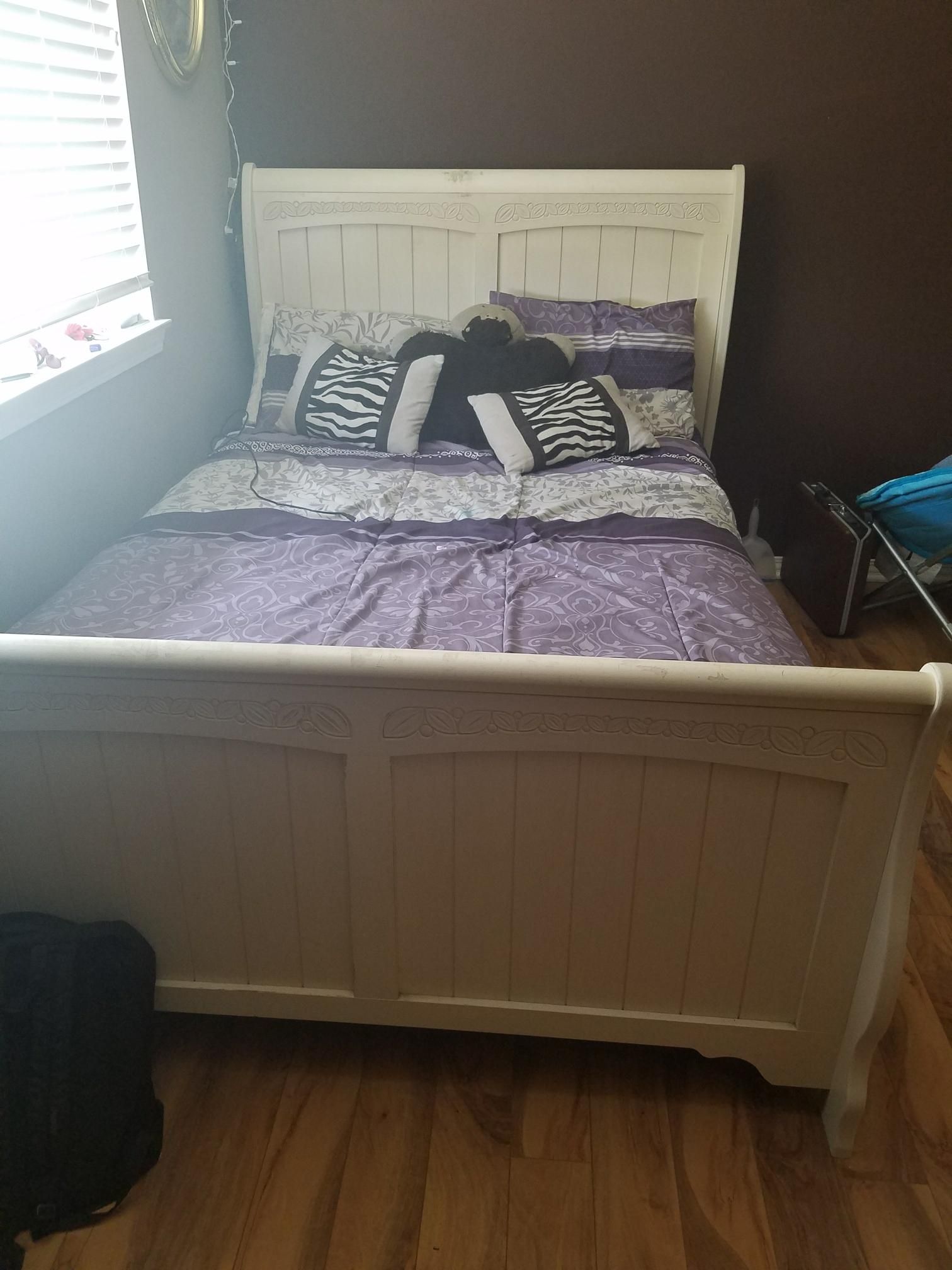 Full White Bed with Mattress and White Children's Cabinet!!