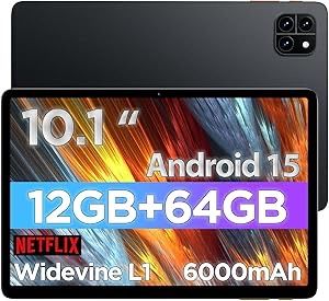 BRAND NEW 10.1" WiFi 6 & Bluetooth 5.4 Android 15 Tablet with RAM 12GB, ROM 64GB (Up to 2 TB), 800x1280 Resolution, 6000mAh