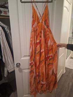 Orange Tropical Print Maxi Dress