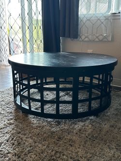 Rustic Round Coffee Table with Caged Base