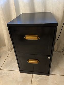 Black and gold filing cabinet