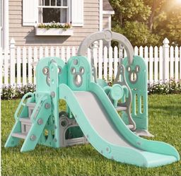 Toddler Slide and Swing Set, Kids Climber Playset with Ball & Hoop Indoor Outdoor Playground with Storage Space, Flexible Setup, Reinforced Suction Cu