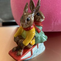 Vintage Royal Doulton Bunnykins Billie & Buntie Sleigh ride DBB1collectors Rabbit Figure 