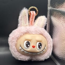 Anime Labubu Plush Small Head Bag Keychain Cute Doll  Pink Monster 