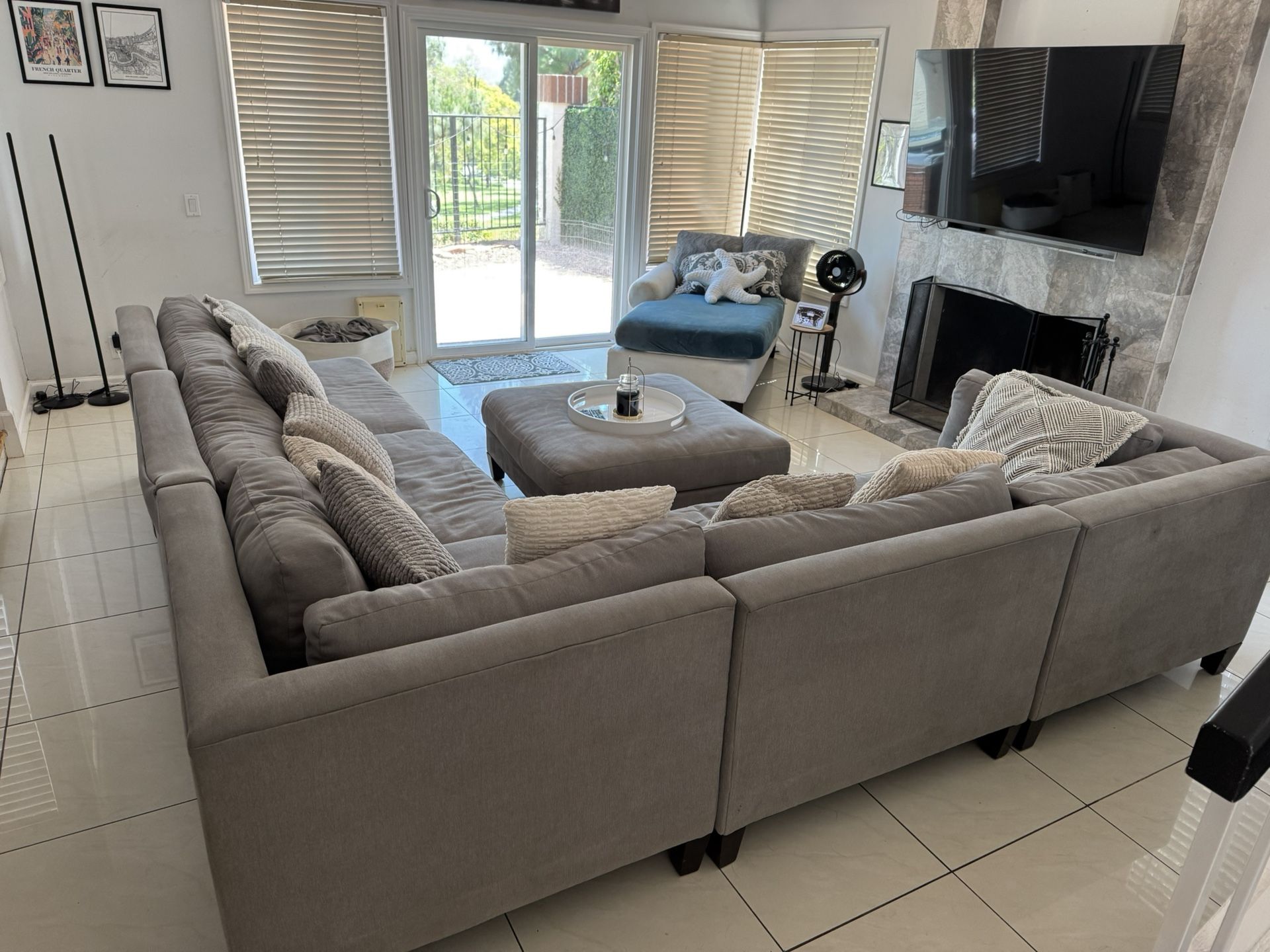 Large Gray Couch With Large Ottoman
