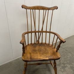 Antique Vintage High Back Fan Back Windsor Wood Armchair 
