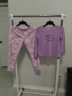 Wonder Nation purple, pajama set, long sleeve shirt and long pants, pink set, girls, size L (10-12)