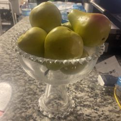 Plastic pears in glass setting 7 Pears Altogether 