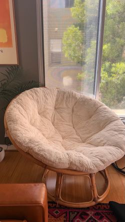 Rattan Papasan Chair with Cream Cushion