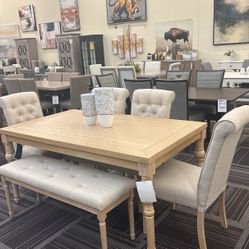 Beige Wood Dining w / Bench
