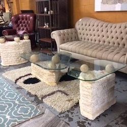 MCM 3 Piece Faux Coral Stone Glass Set  For Sale