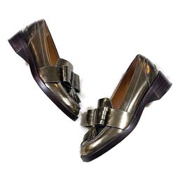Tory Burch Hyde Brushed Mirror Bronze Bow Tassels Loafers