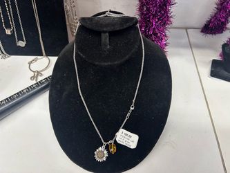 Sterling Silver Sunflower & Gemstone Charm Necklace