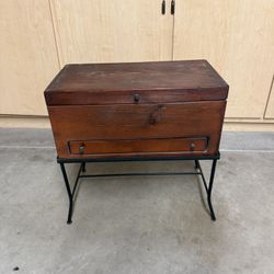 Side Table With Storage, Drawer And Wrought Iron Base